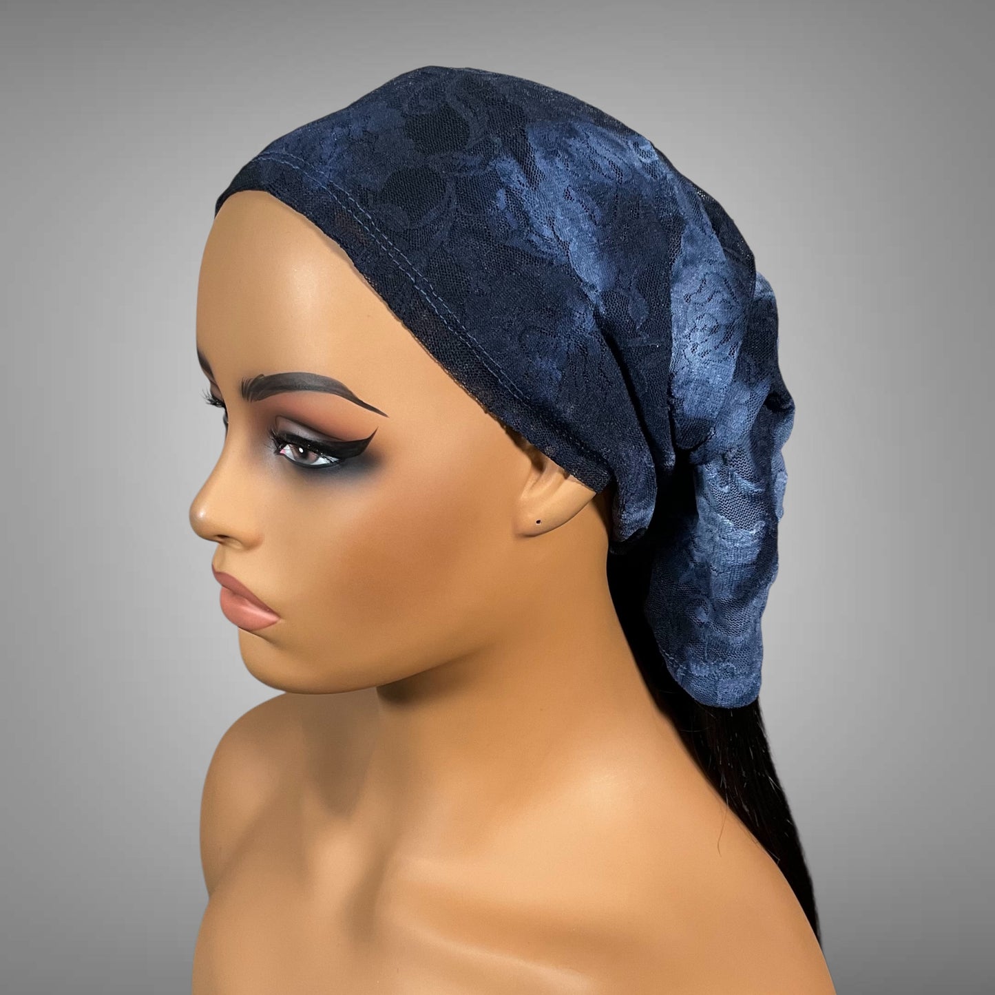 Blue Tie Dye Lace Wide Scrunch Headband