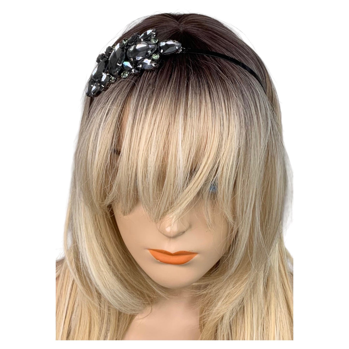 Smoky Gray Quartz Rhinestone Metal Headband