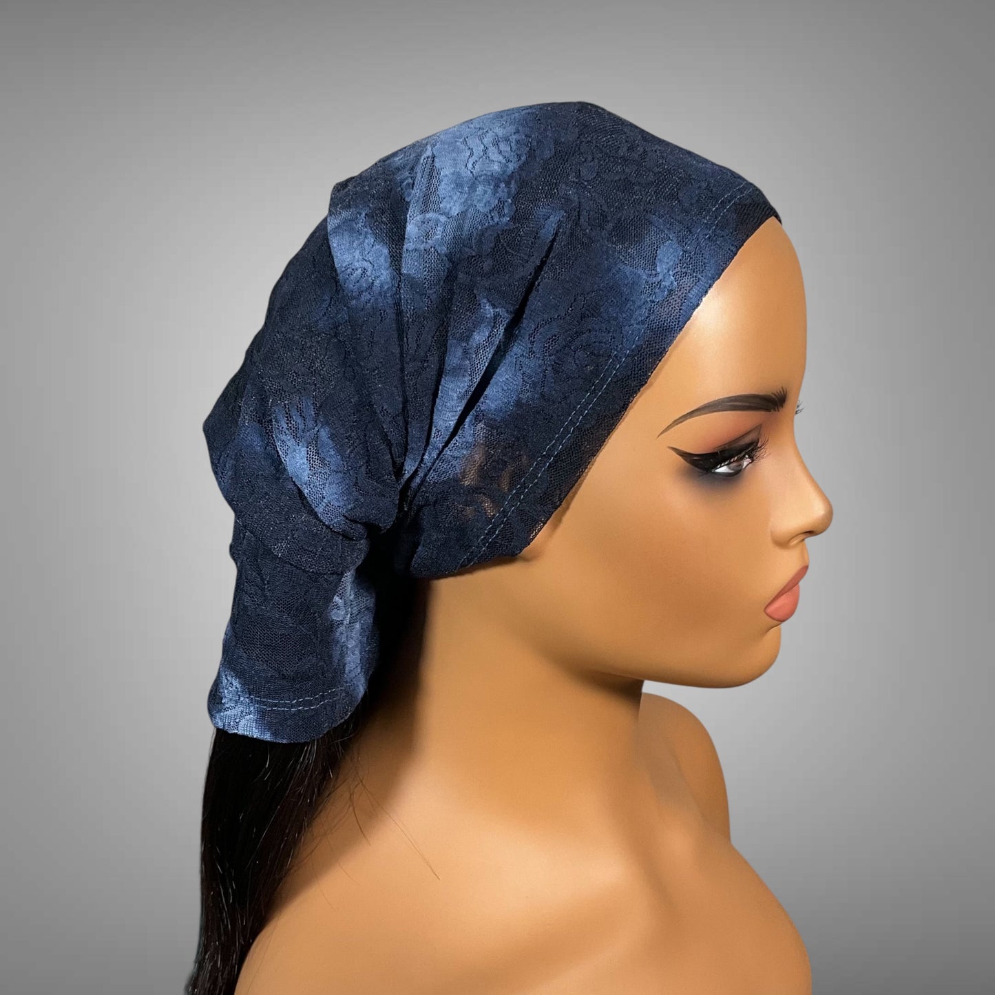 Blue Tie Dye Lace Wide Scrunch Headband