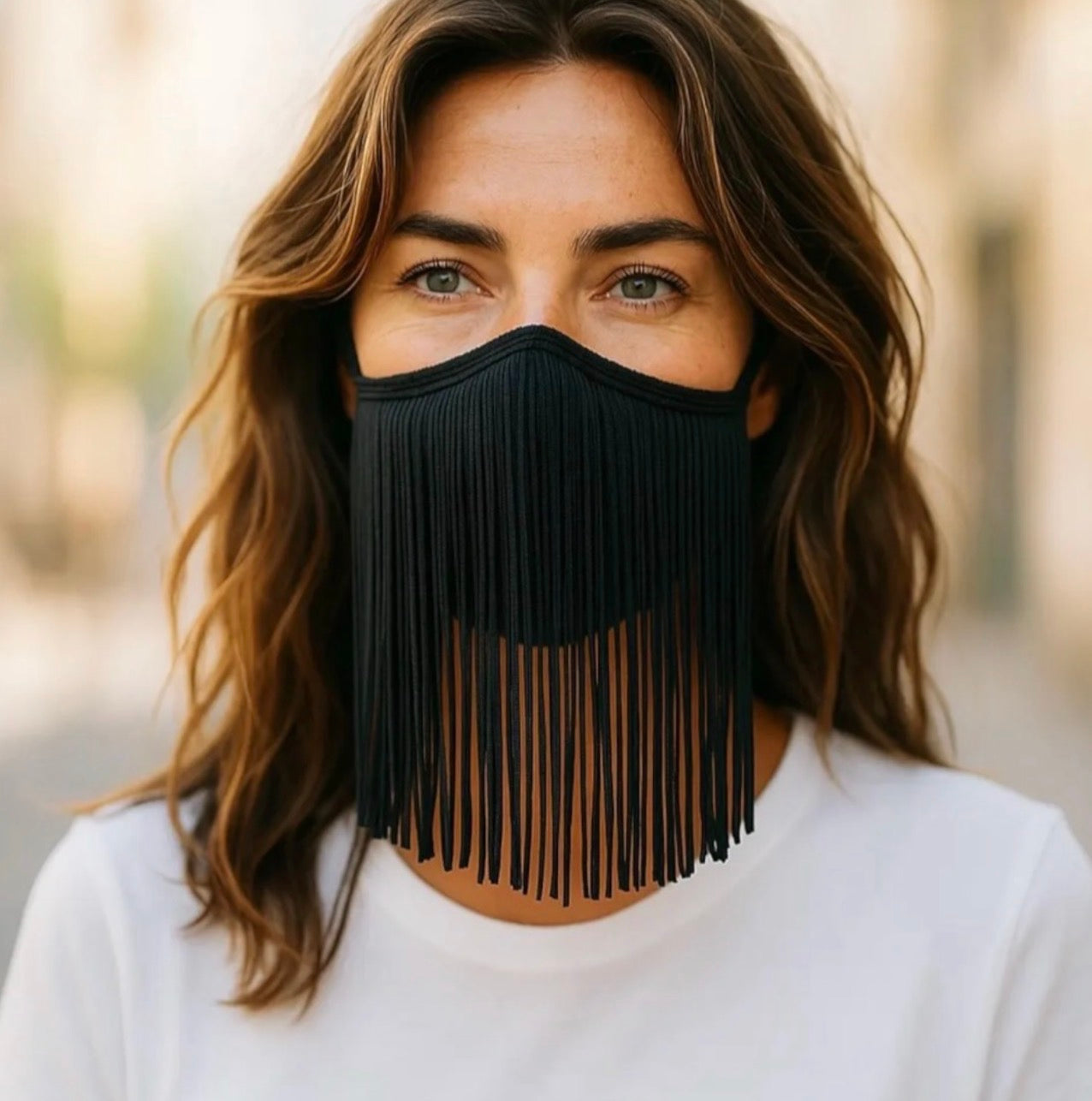 Black 6 inch Fringe Face Mask