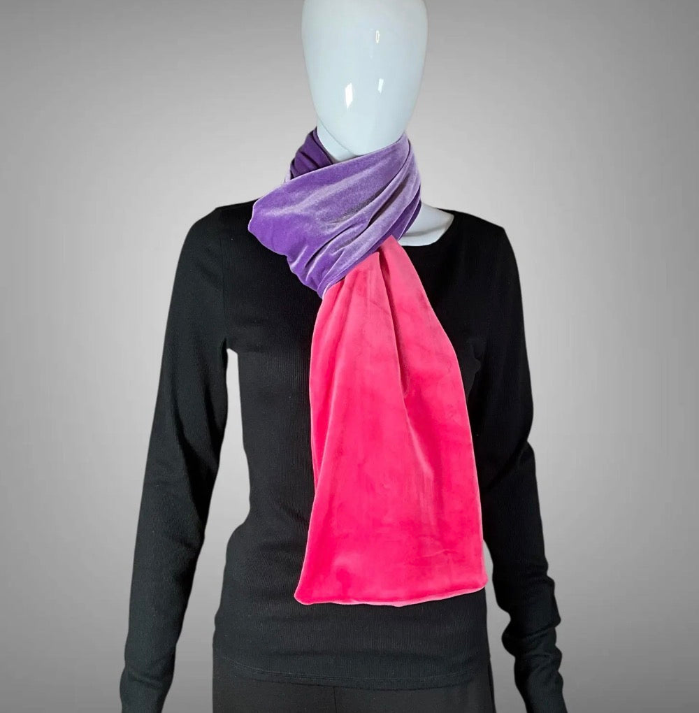 Purple and Pink Velvet Color-Blocked Long Chunky Scarf