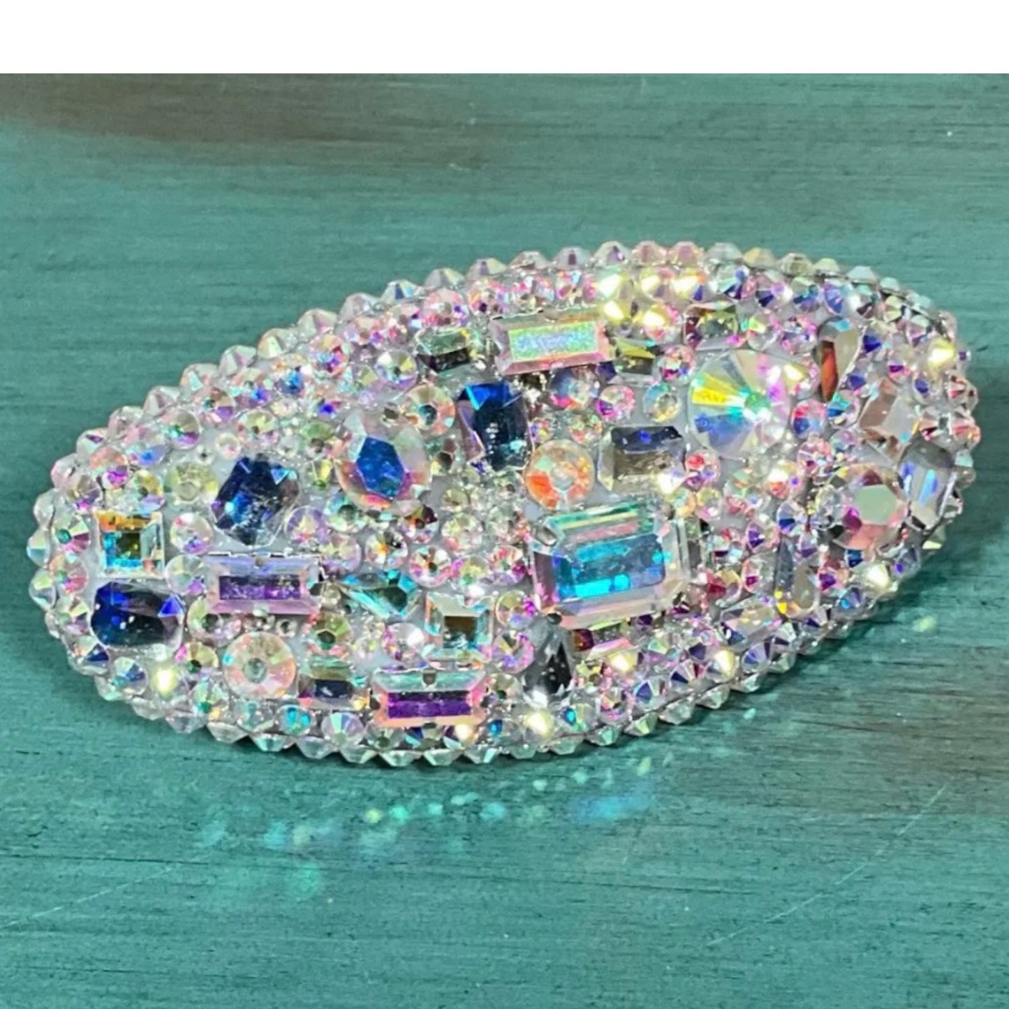 Light Clear Iridescent Rhinestone Oval Hair Barrette