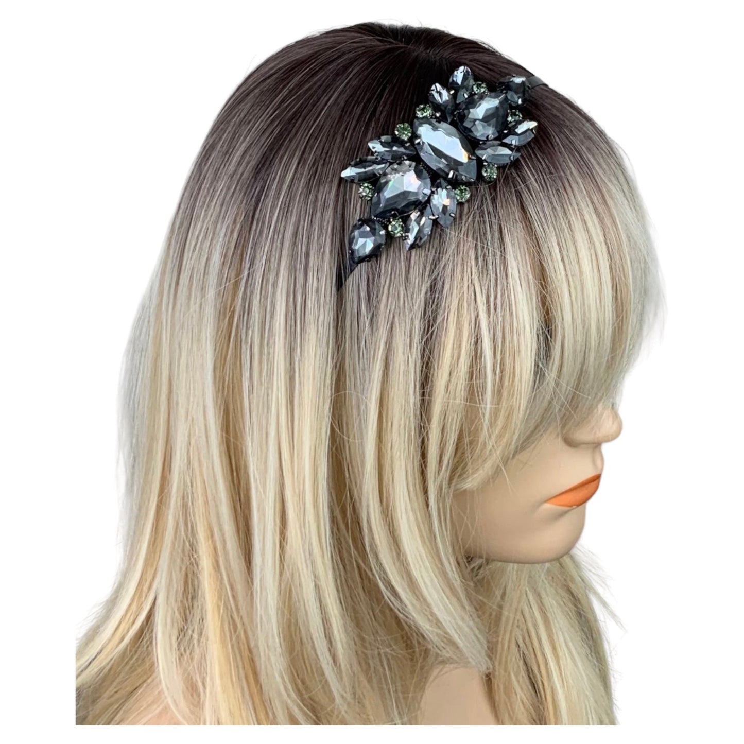 Smoky Gray Quartz Rhinestone Metal Headband
