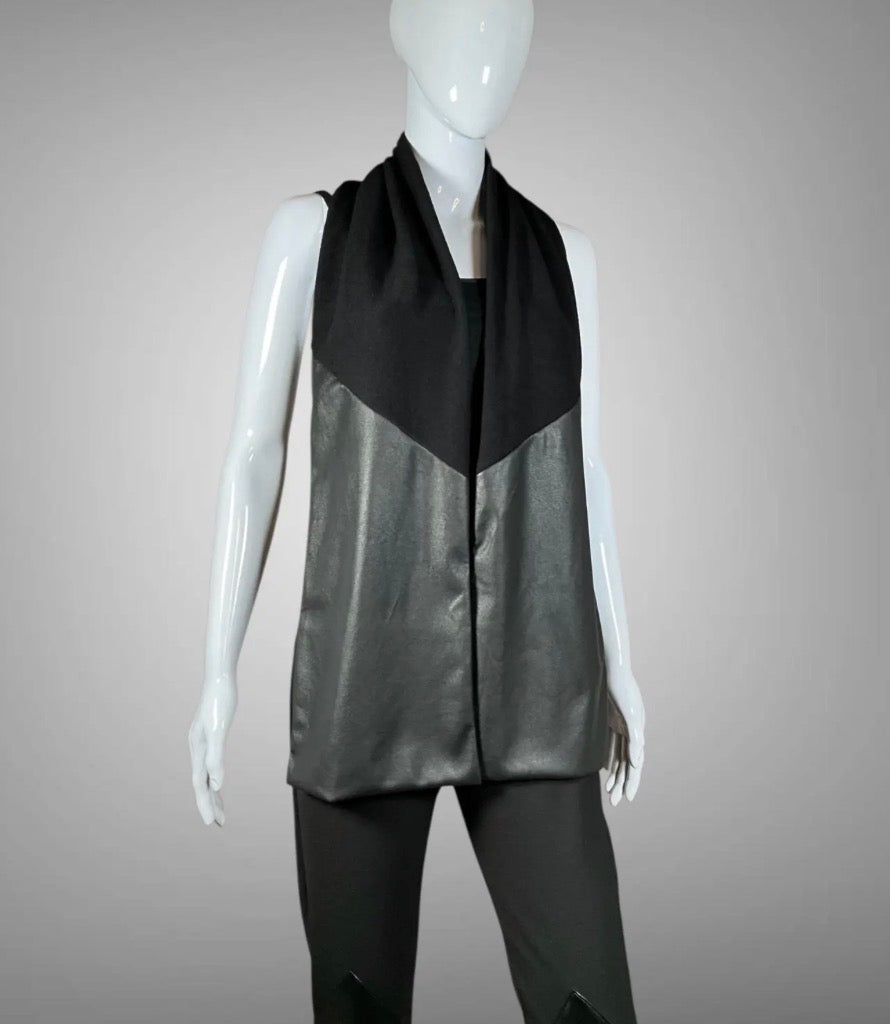 Black Jersey and Faux Leather Scarf