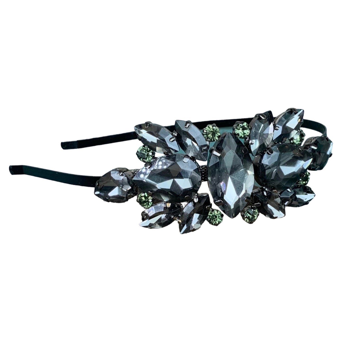 Smoky Gray Quartz Rhinestone Metal Headband