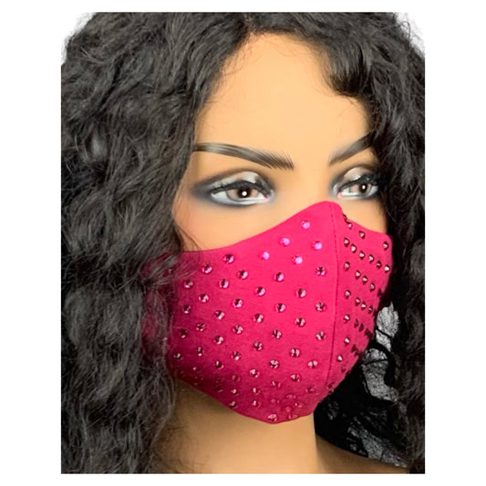 Fuchsia Pink Rhinestone Face Mask