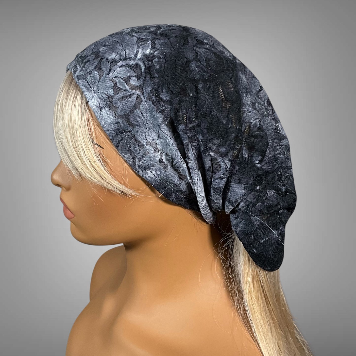 Wide Scrunch Headband Sheer Gray Tie Dye Lace