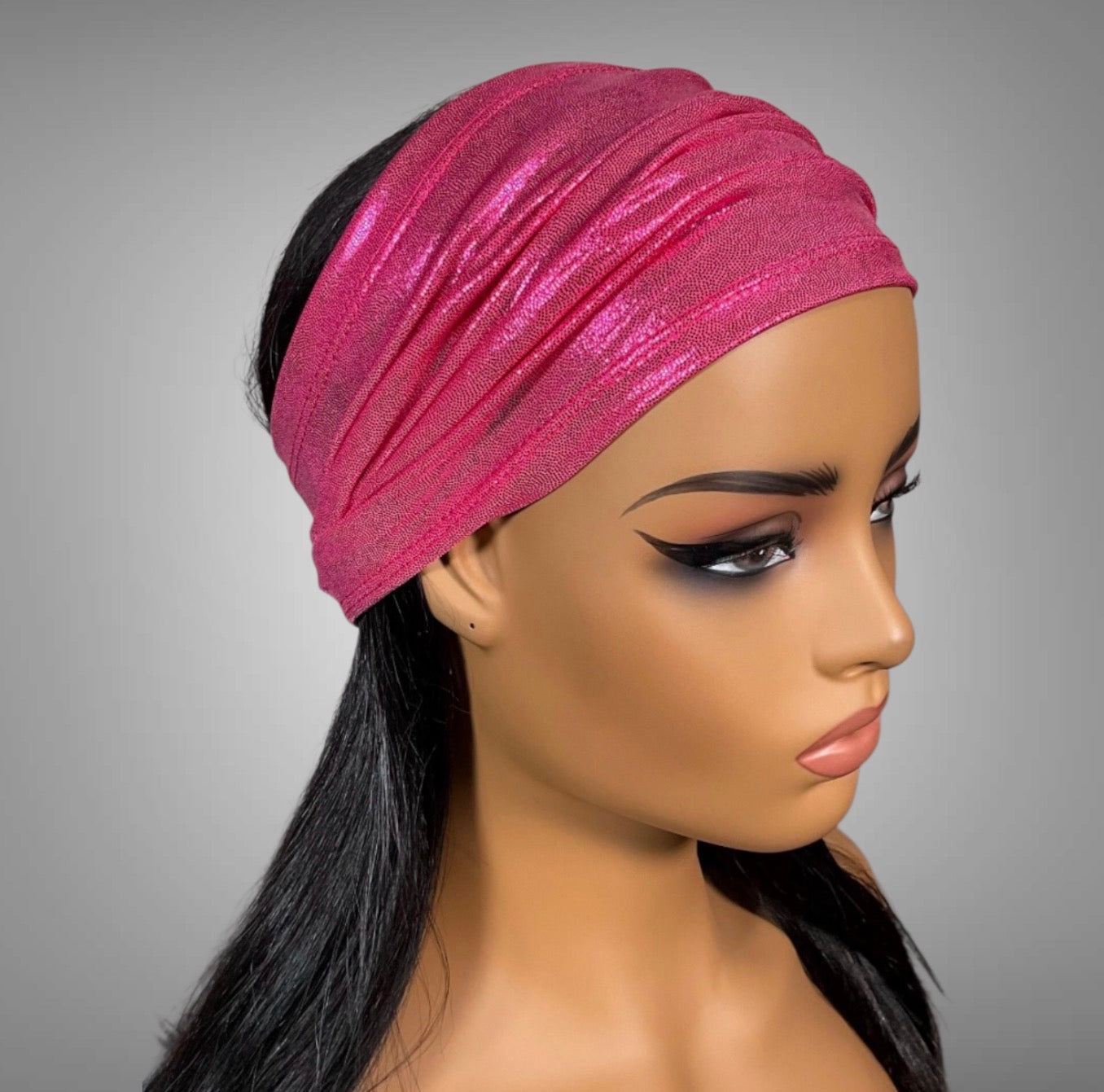 Metallic Hot Pink Wide Scrunch Headband