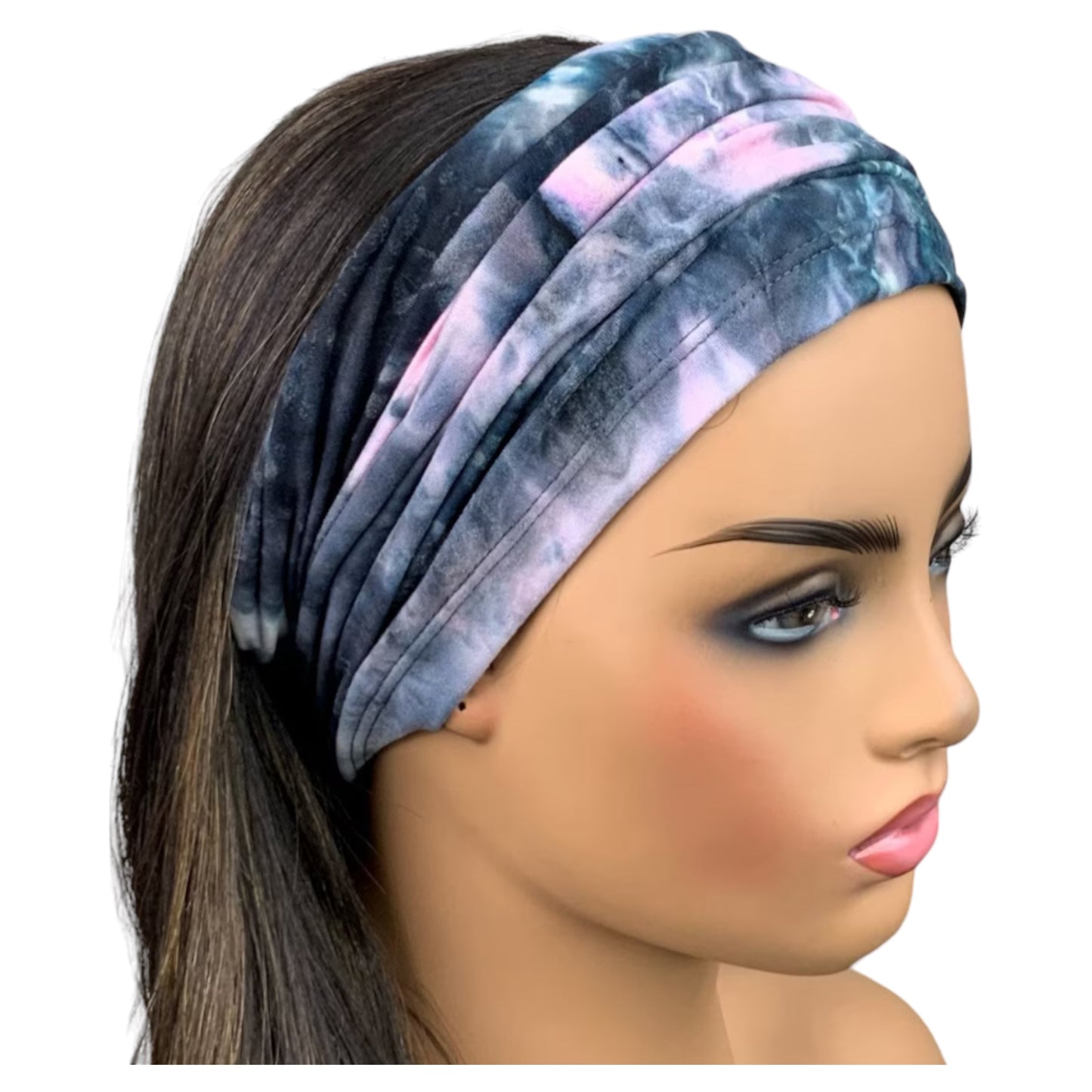 Pink and Gray Tie Dye Wide Scrunch Headband