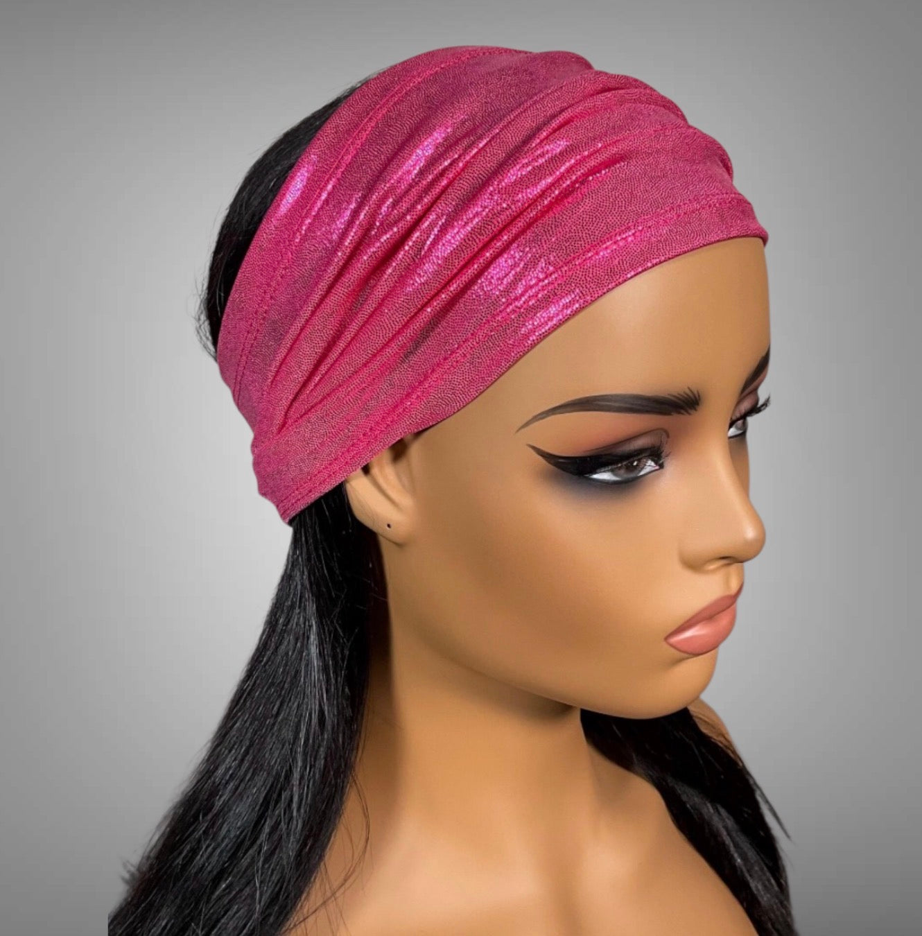 Metallic Hot Pink Wide Scrunch Headband