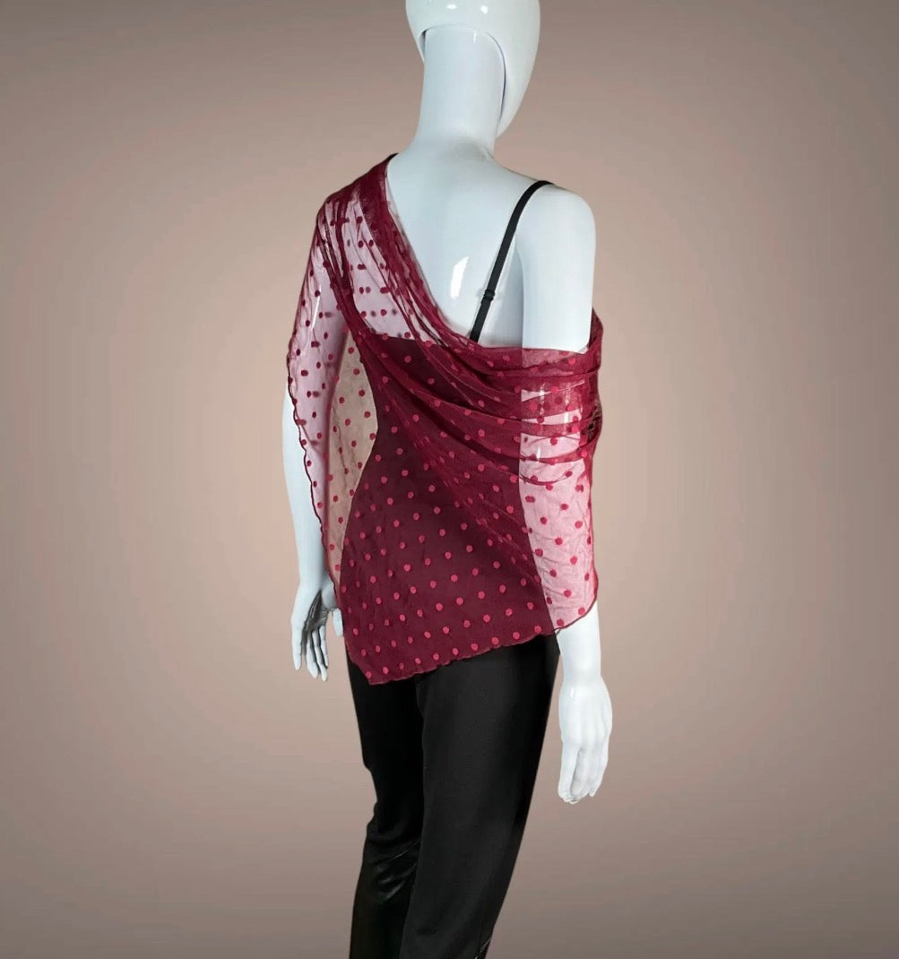 Sheer Red Polka Dot Mesh Large Triangle Scarf Wrap