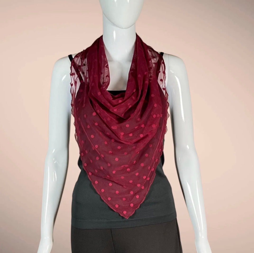Sheer Red Polka Dot Mesh Large Triangle Scarf Wrap
