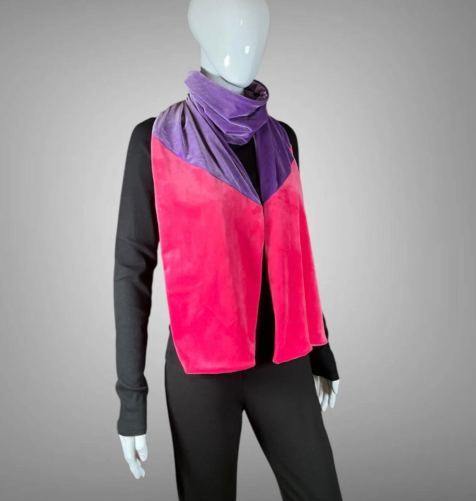 Purple and Pink Velvet Color-Blocked Long Chunky Scarf