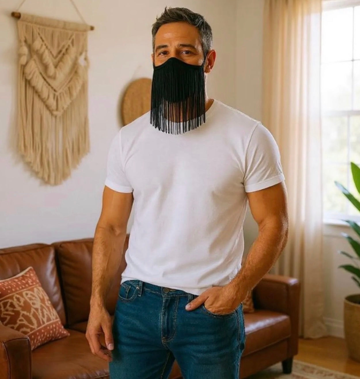 Black 6 inch Fringe Face Mask