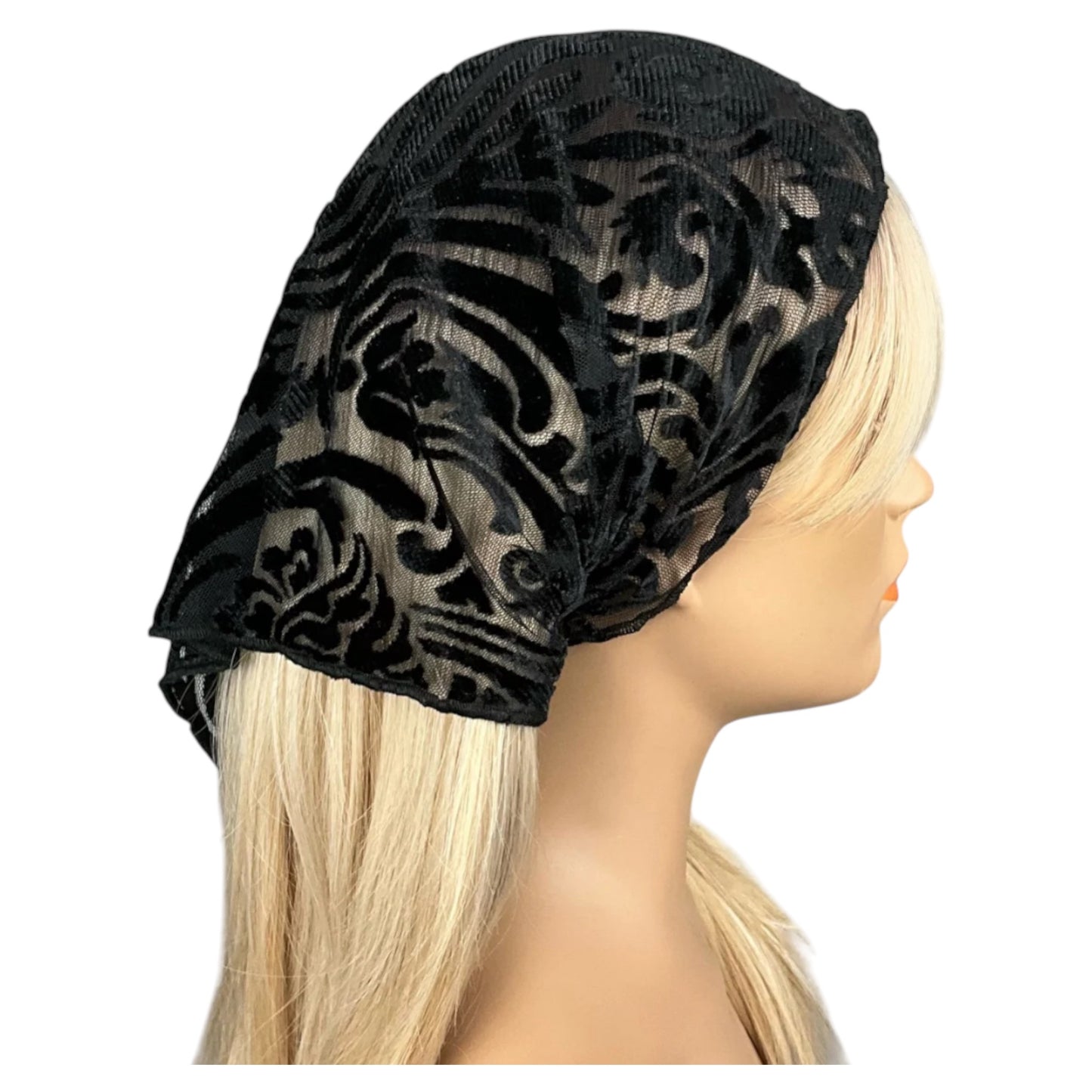 Sheer Black Burnout Velvet Stretch Bandana