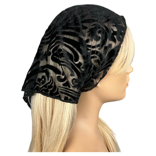 Sheer Black Burnout Velvet Stretch Bandana