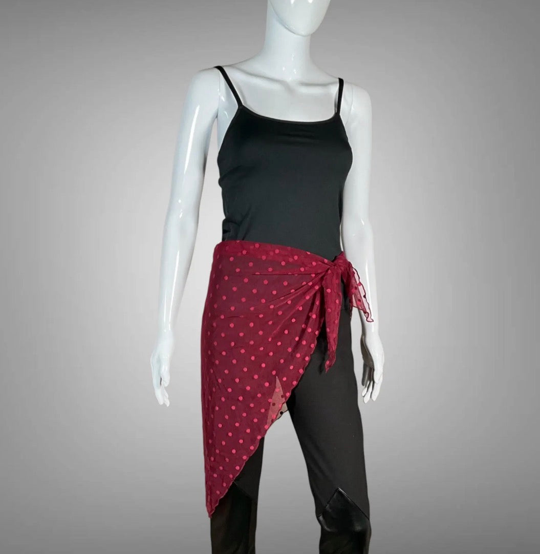 Sheer Red Polka Dot Mesh Large Triangle Scarf Wrap