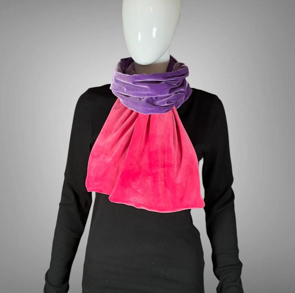 Purple and Pink Velvet Color-Blocked Long Chunky Scarf