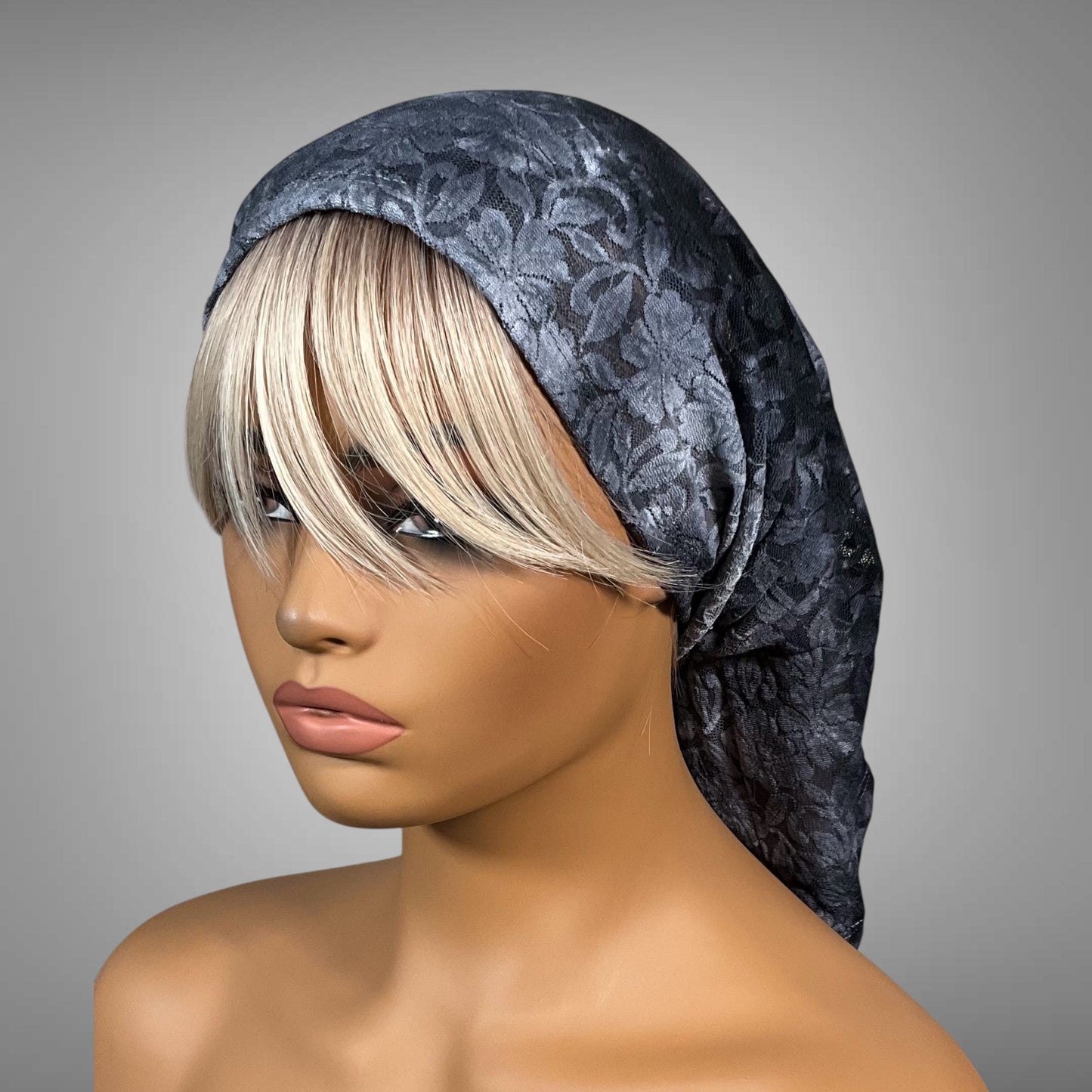 Wide Scrunch Headband Sheer Gray Tie Dye Lace