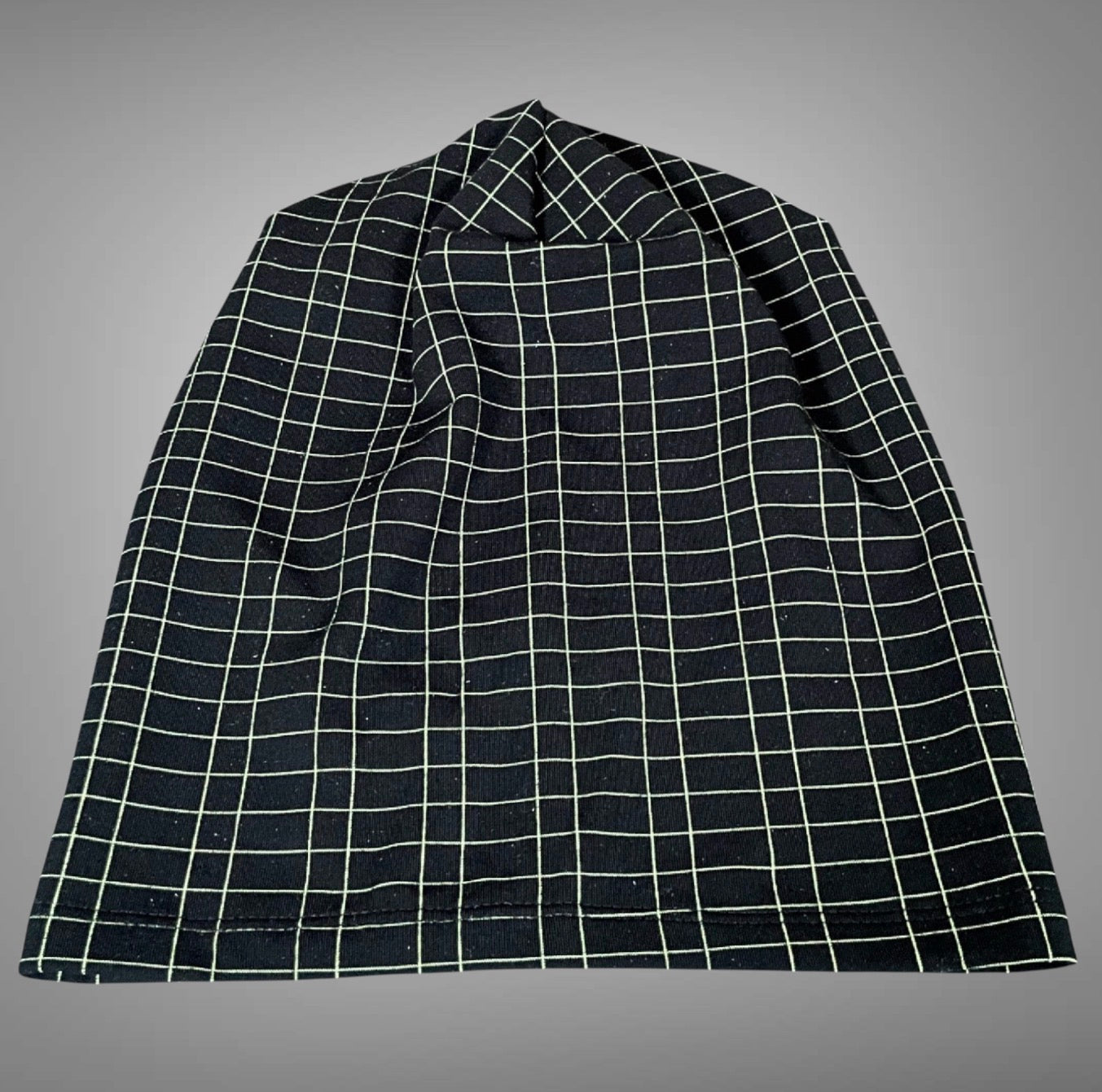 Black and Green Grid Print Slouchy Beanie Cap