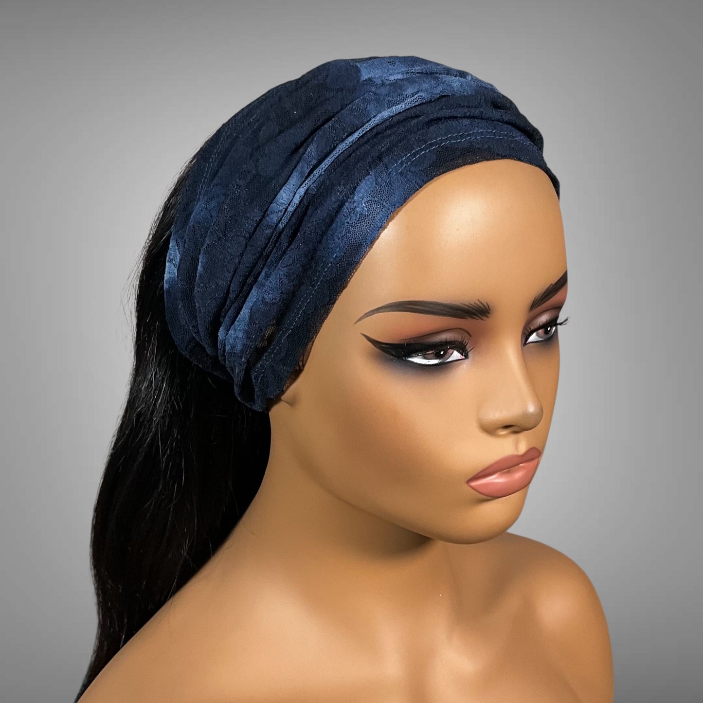 Blue Tie Dye Lace Wide Scrunch Headband