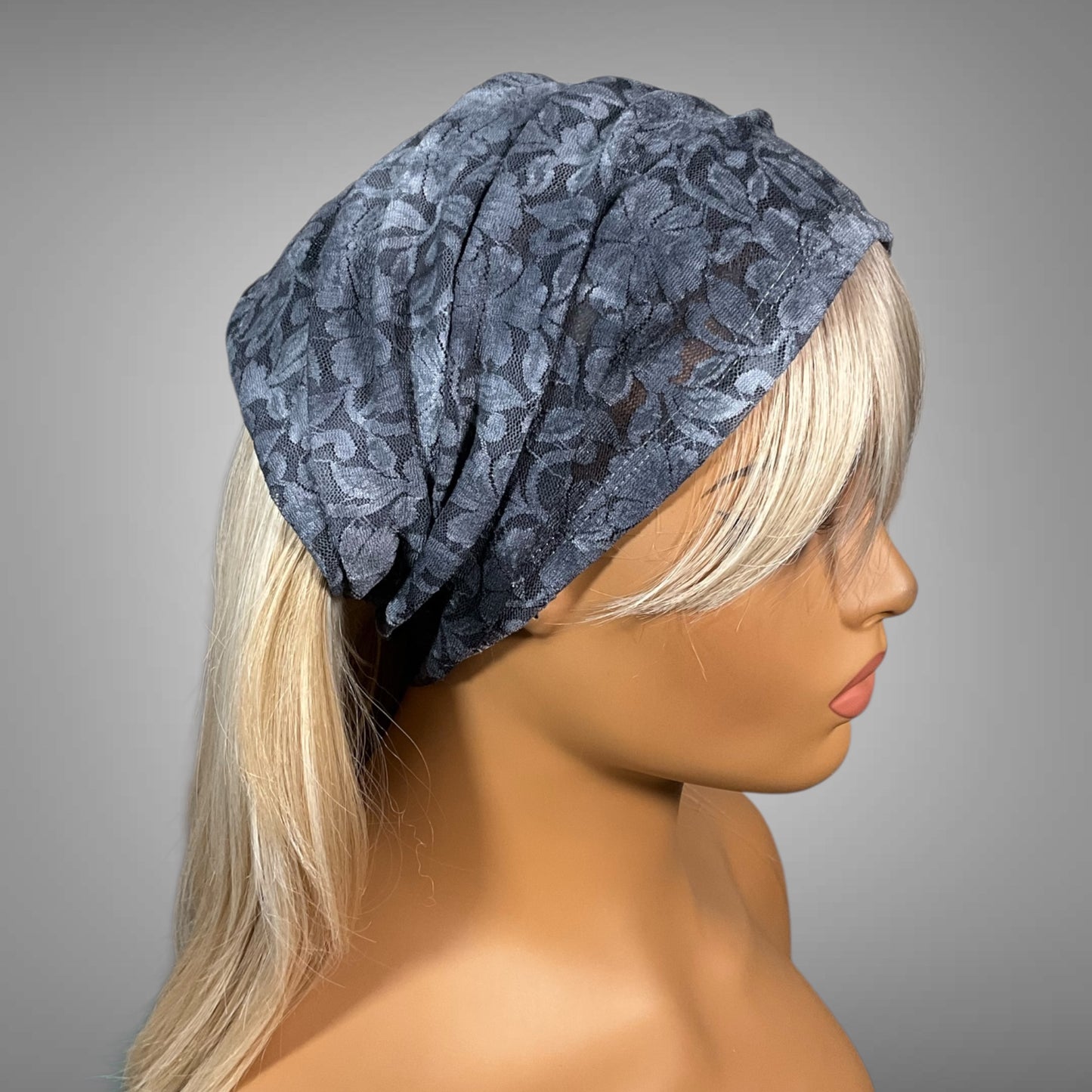 Wide Scrunch Headband Sheer Gray Tie Dye Lace