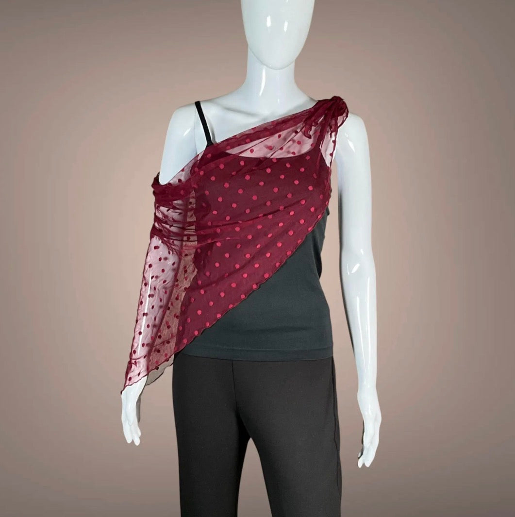 Sheer Red Polka Dot Mesh Large Triangle Scarf Wrap
