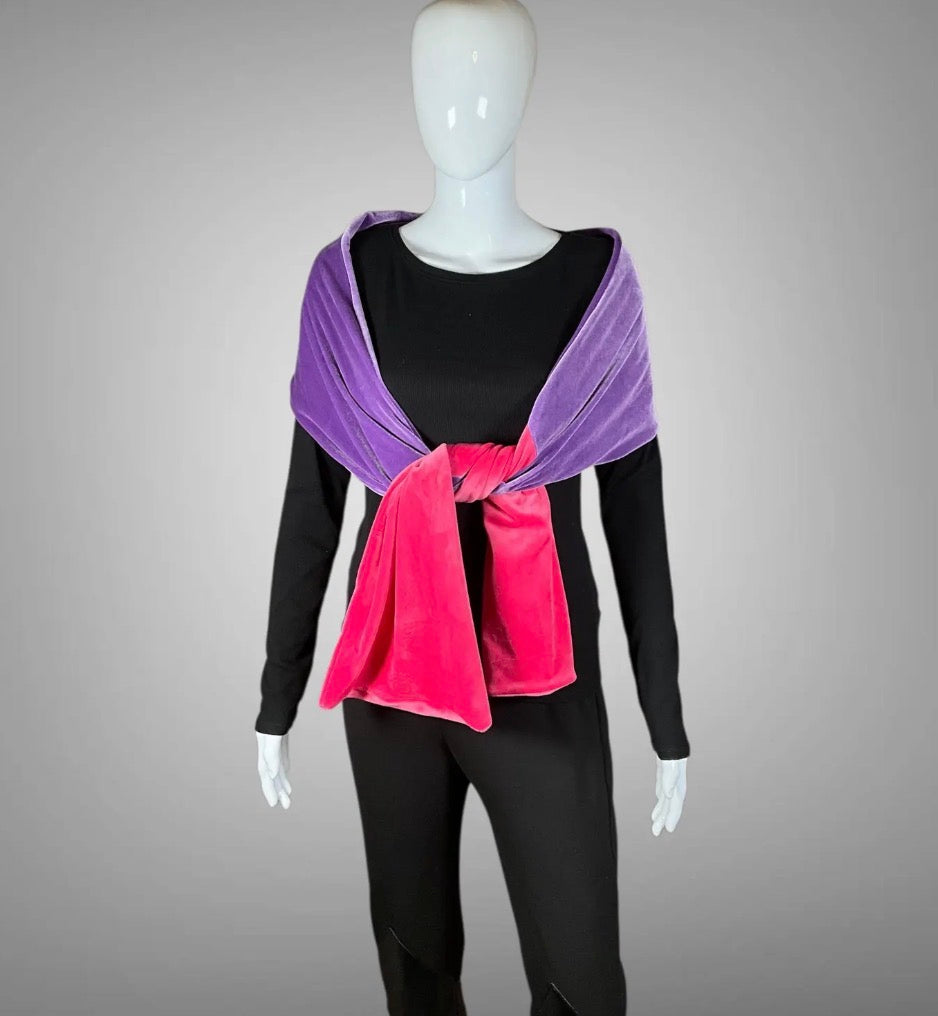 Purple and Pink Velvet Color-Blocked Long Chunky Scarf