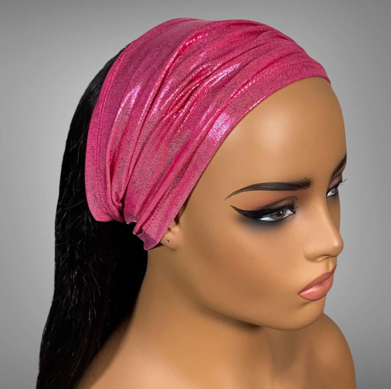 Metallic Hot Pink Wide Scrunch Headband