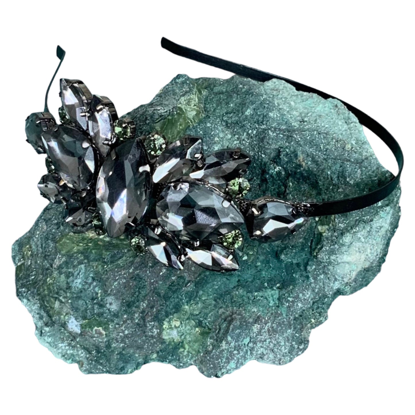 Smoky Gray Quartz Rhinestone Metal Headband