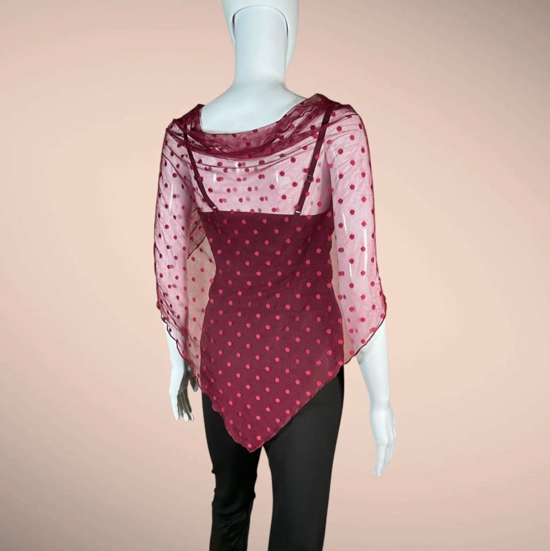 Sheer Red Polka Dot Mesh Large Triangle Scarf Wrap