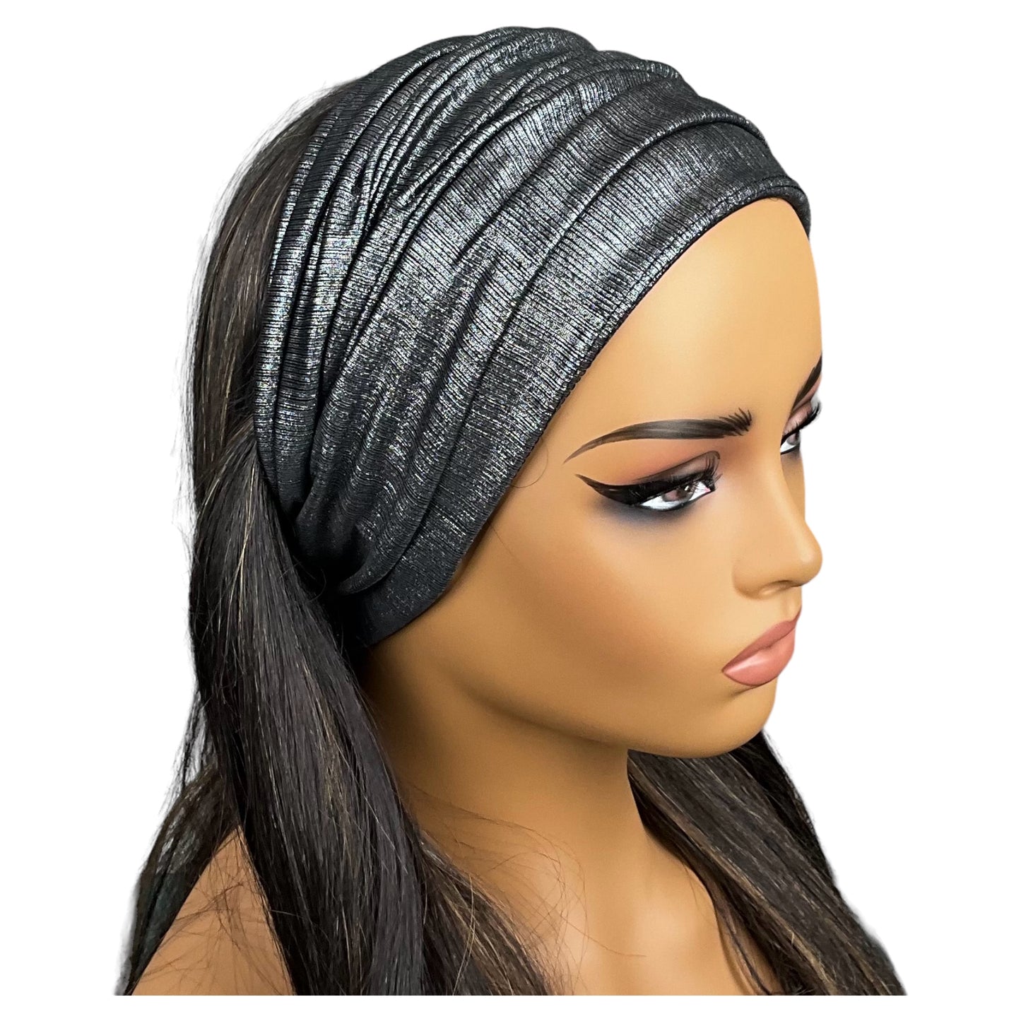 Ribbed Gunmetal Gray Wide Scrunch Headband