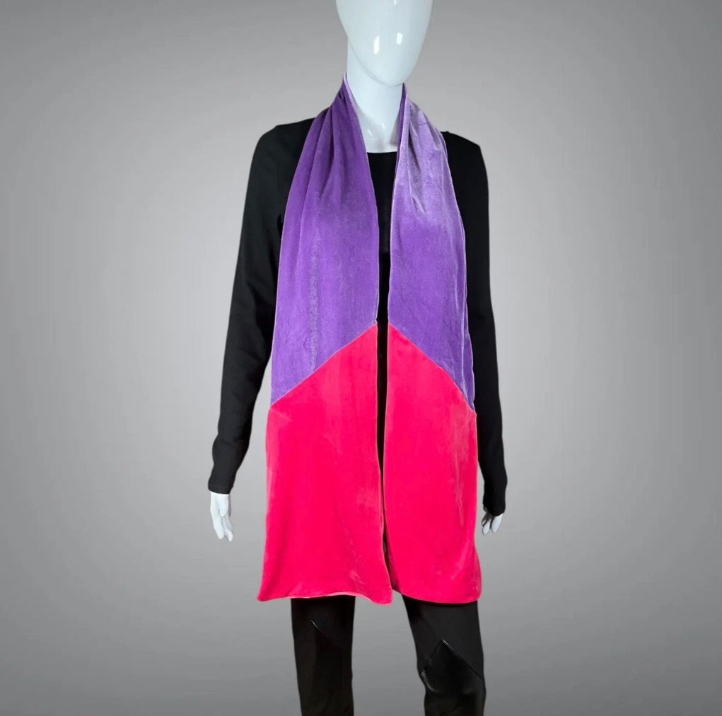 Purple and Pink Velvet Color-Blocked Long Chunky Scarf