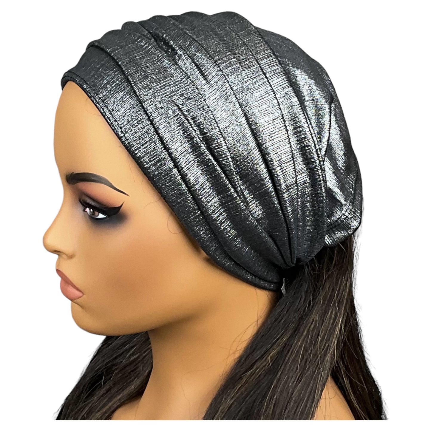Ribbed Gunmetal Gray Wide Scrunch Headband