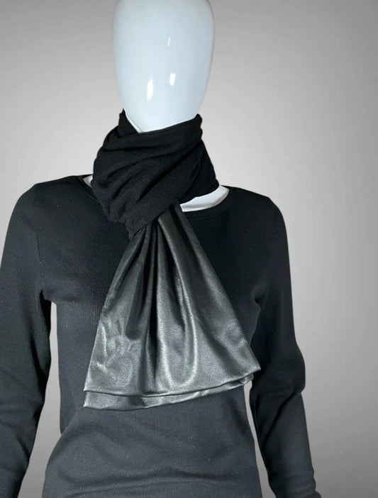 Black Jersey and Faux Leather Scarf