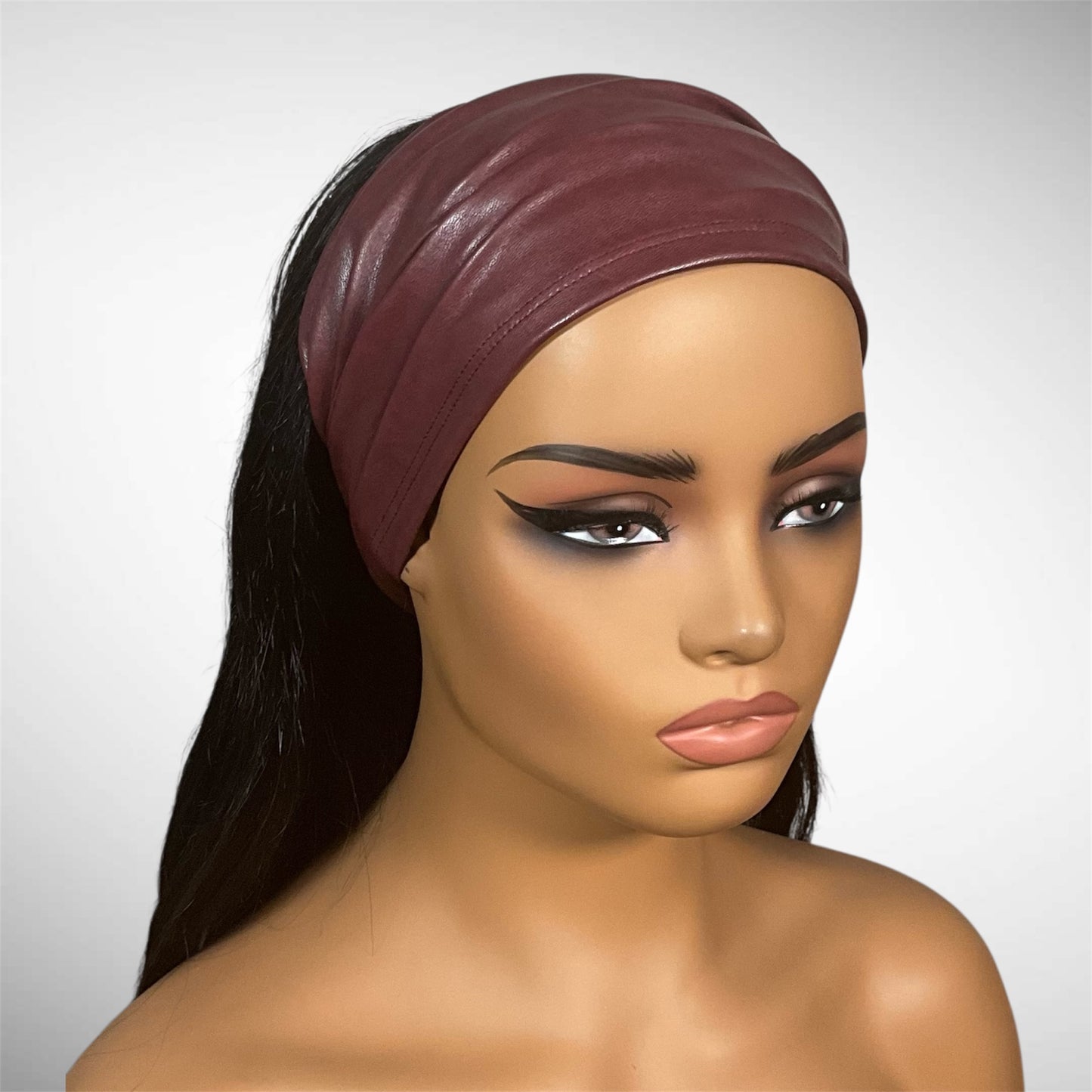 Burgundy Red Faux Leather Half Bandeau Headband