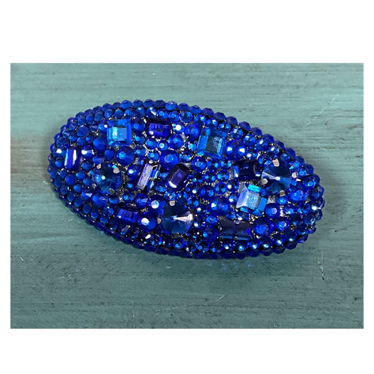 Royal Blue Rhinestone Oval Hair Barrette
