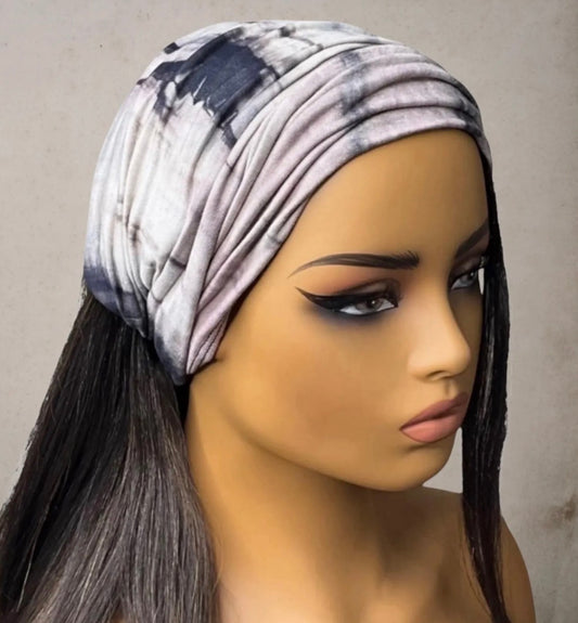 Beige and Black Tie Dye Wide Scrunch Headband
