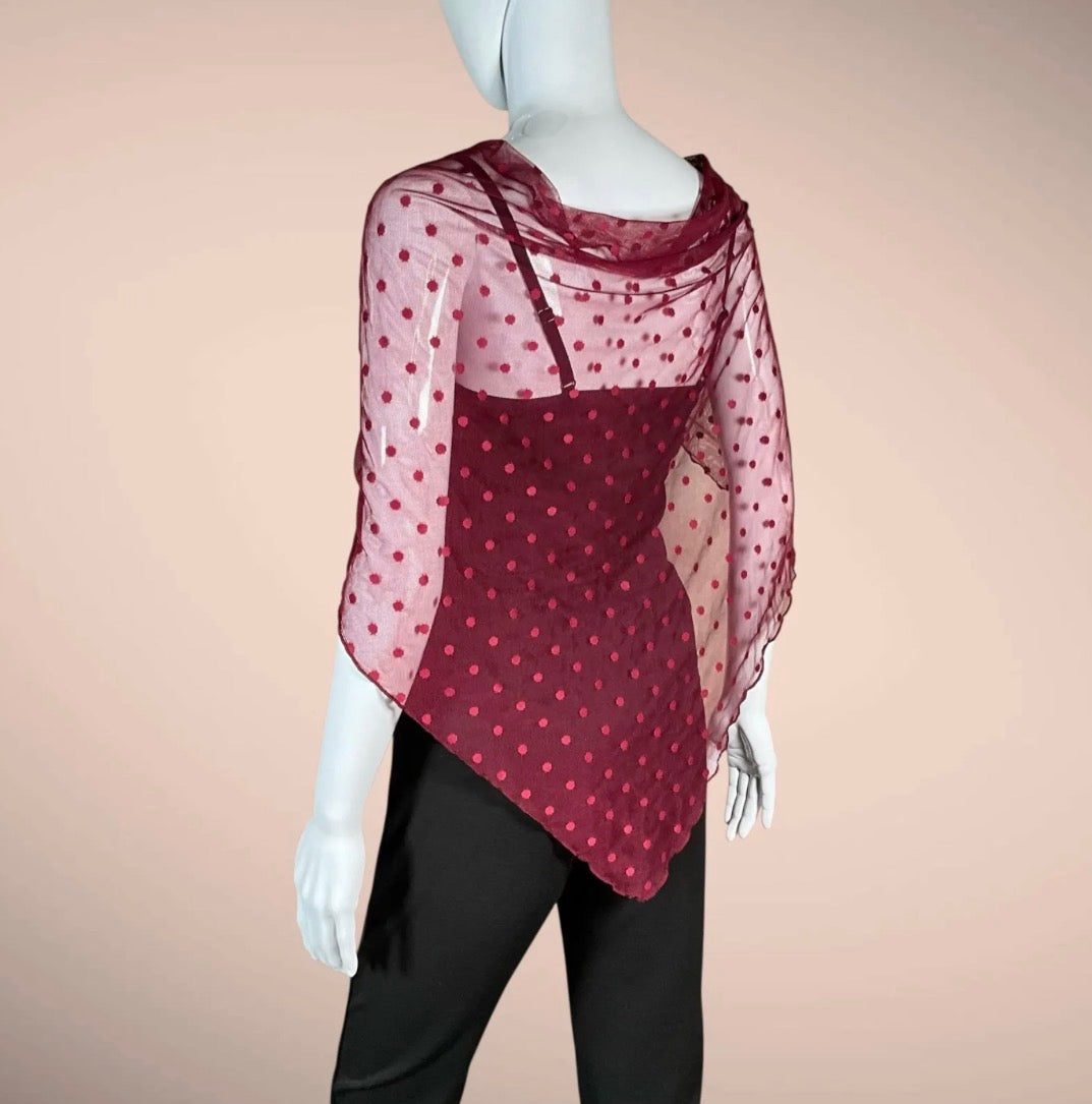 Sheer Red Polka Dot Mesh Large Triangle Scarf Wrap
