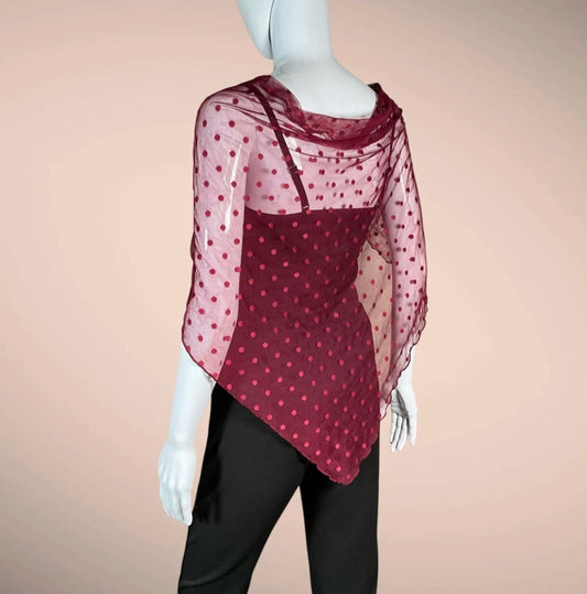 Sheer Red Polka Dot Mesh Large Triangle Scarf Wrap