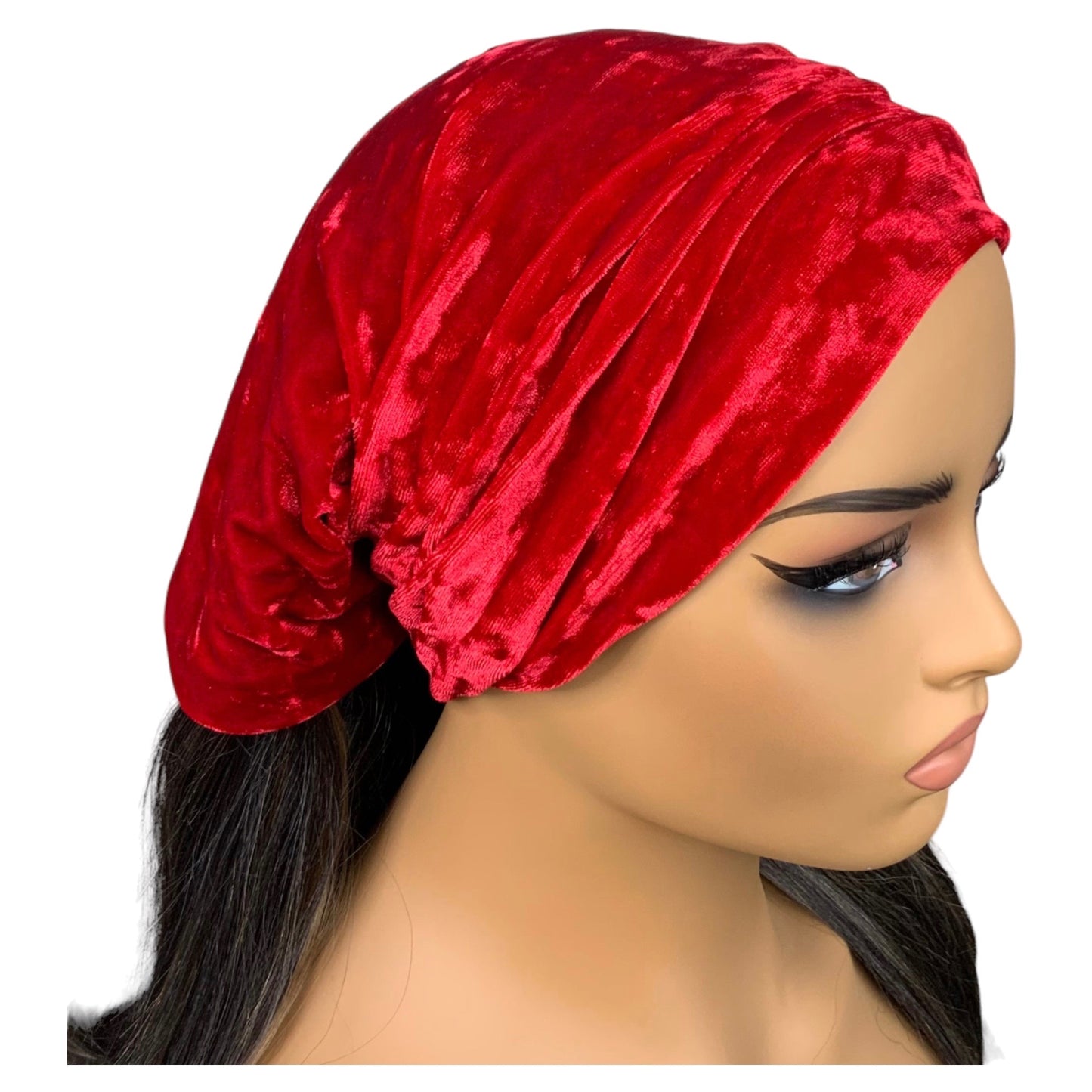 Red Crushed Velvet Wide Scrunch Headband