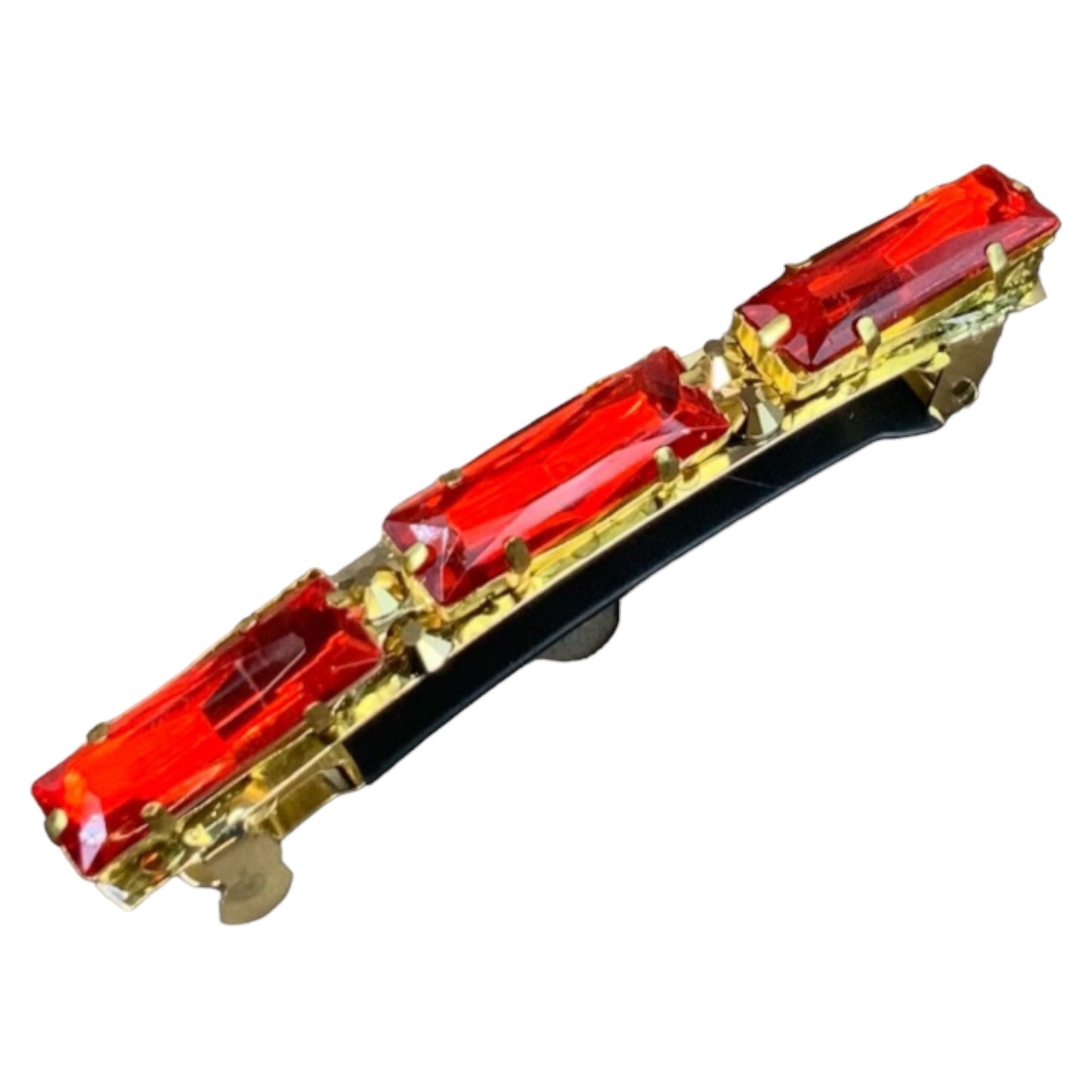 Red and Gold Rhinestone Hair Barrettes