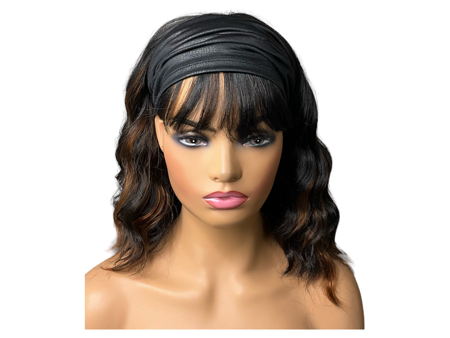 Lightweight Black Faux Leather “Big Band” Wide Stretch Headband
