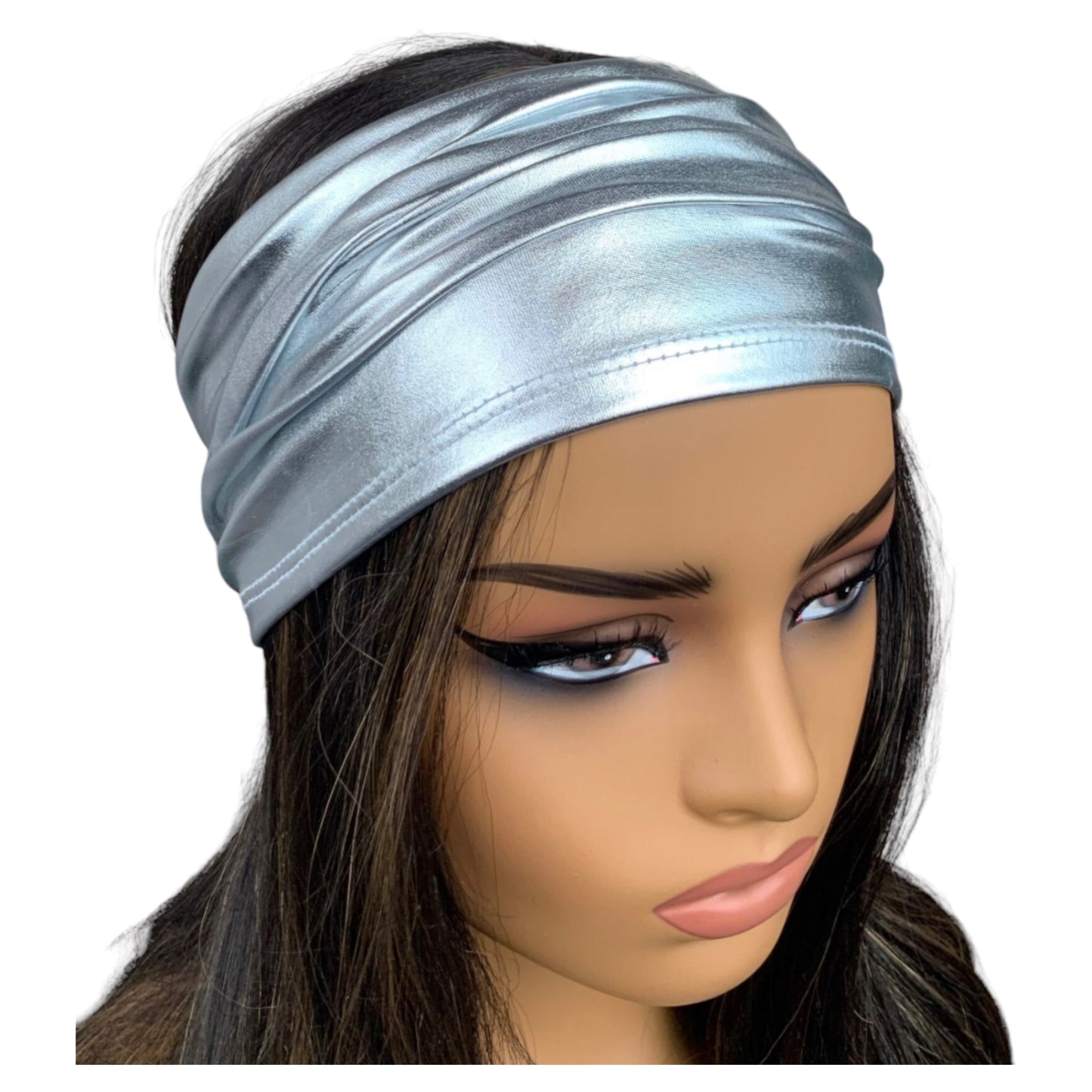 Metallic Silver Faux Leather Wide Headband