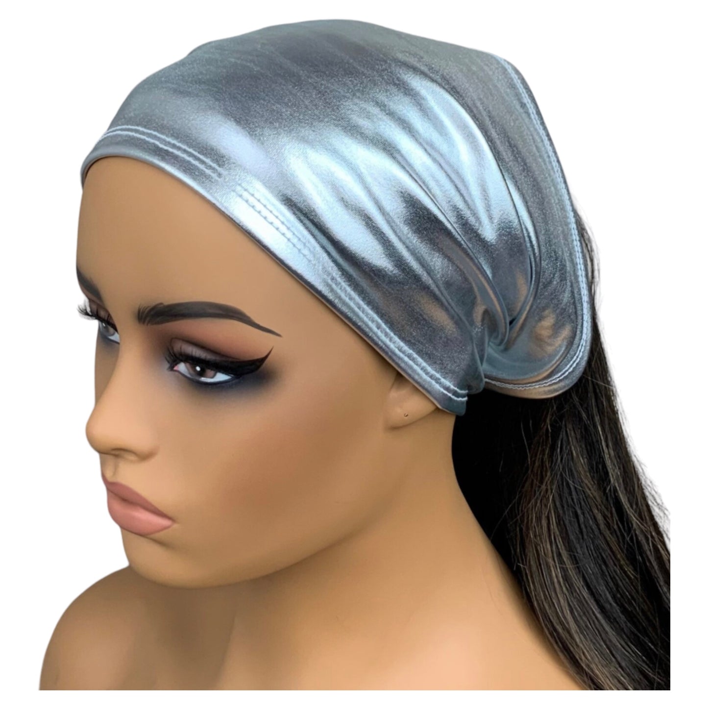Metallic Silver Faux Leather Wide Headband