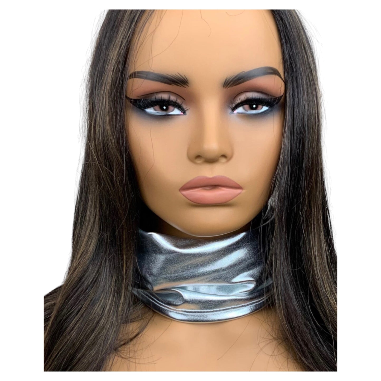 Metallic Silver Faux Leather Wide Headband