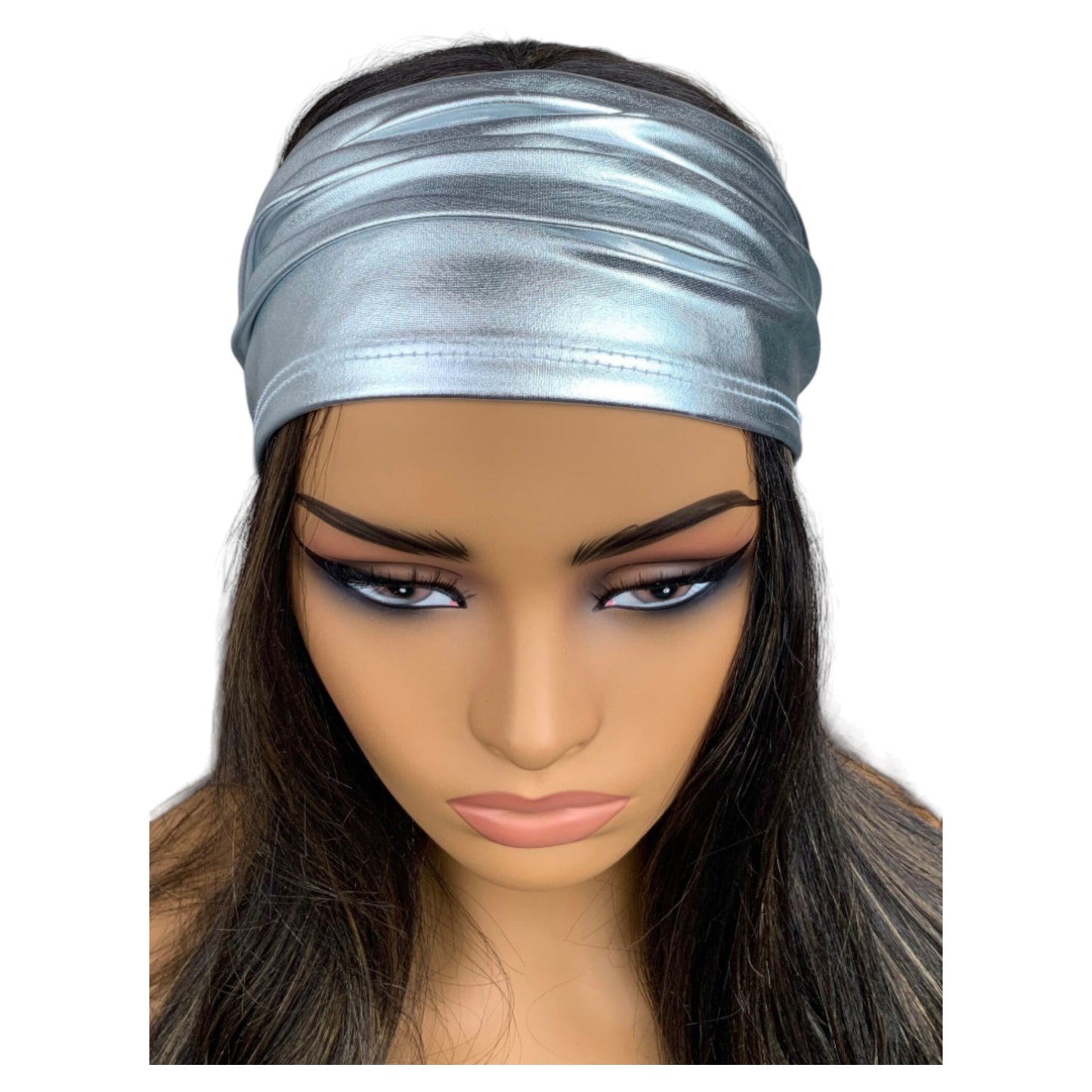 Metallic Silver Faux Leather Wide Headband