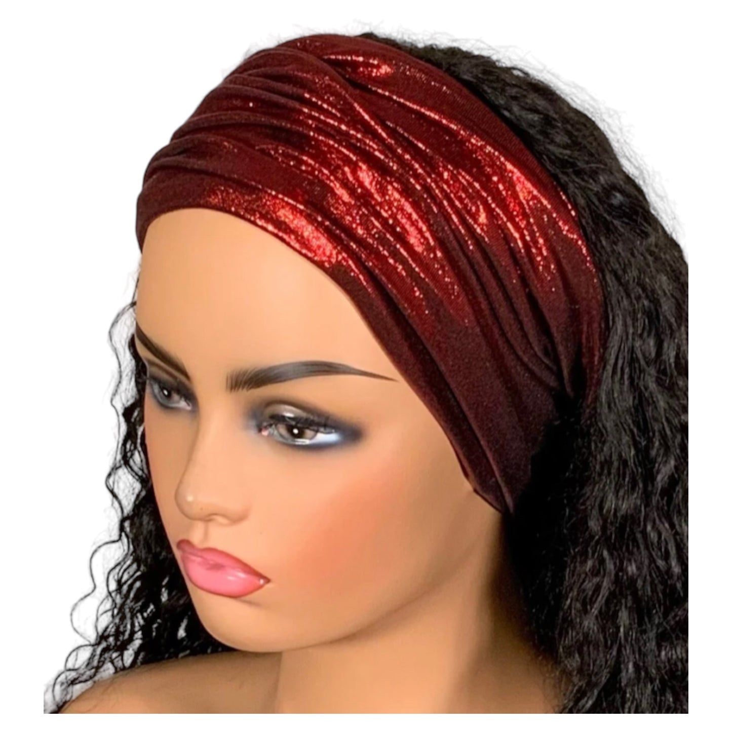 Metallic Red “Big Band” Wide Scrunch Headband