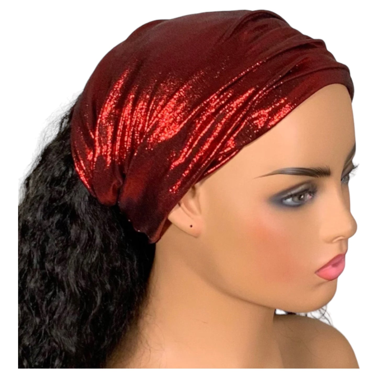 Metallic Red “Big Band” Wide Scrunch Headband