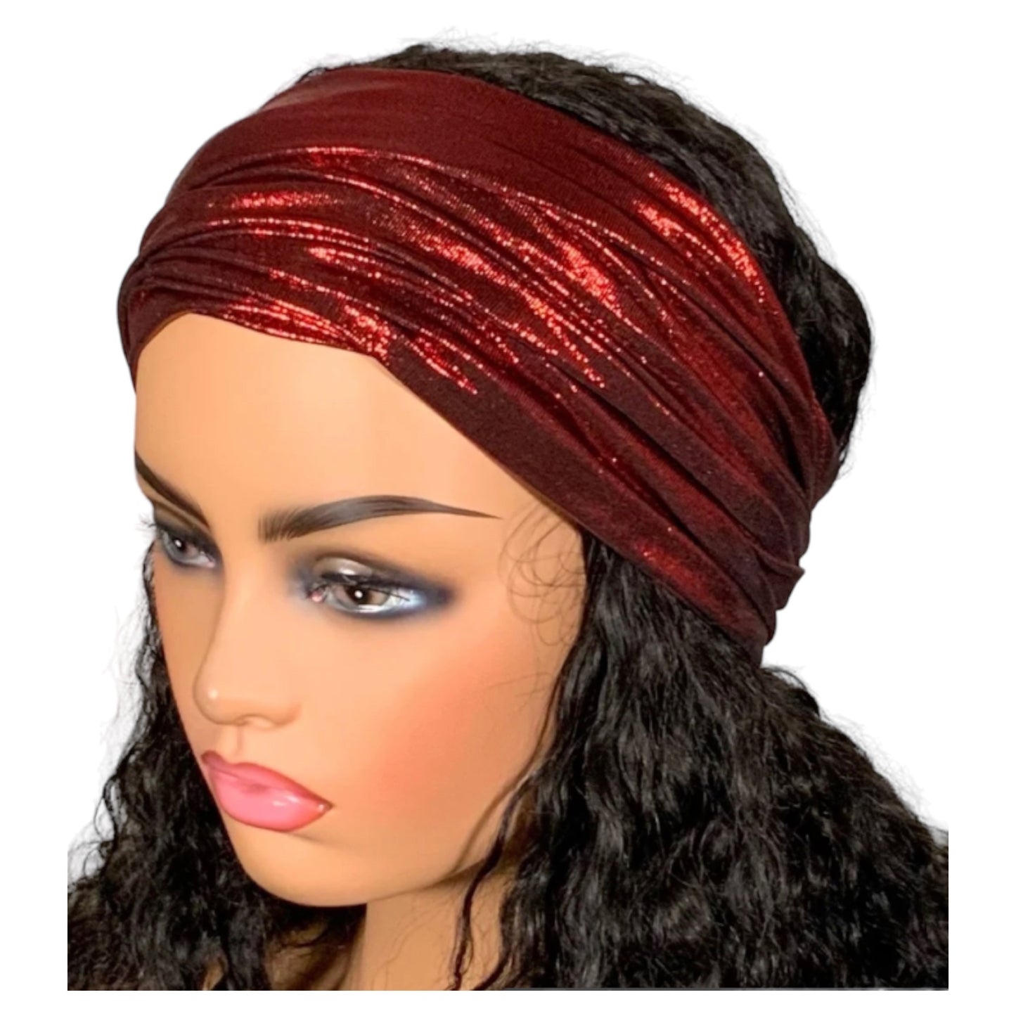 Metallic Red “Big Band” Wide Scrunch Headband